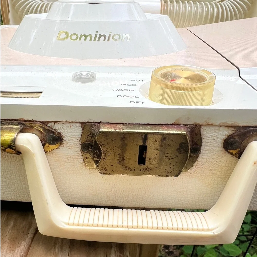 Hair Dryer Dominion 1960s‎ Portable Vanity Case White Floral Bonnet Vintage Tool
